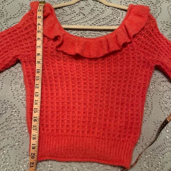 Anthropologie coral orange ruffle neck Fall sweater XS🧡🍊🧶👌🥰 - Picture 10 of 11